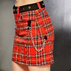 Rare Royal Bones by Tripp NYC red plaid mini skirt with cool chain details!